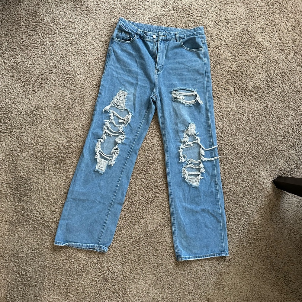 Distressed Blue Jeans